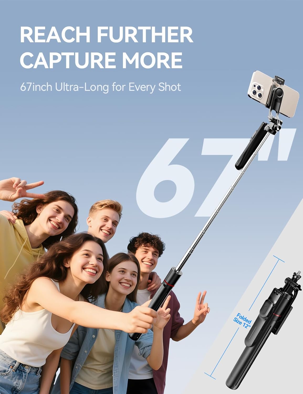 Takerers 67" Cell Phone Tripod Stand & Selfie Stick with Wireless Remote, All in One Multifunctional Selfie Stick Tripod for iPhone Android Action Camera GoPro Insta360 DJI OSMO Pocket 3 Accessories