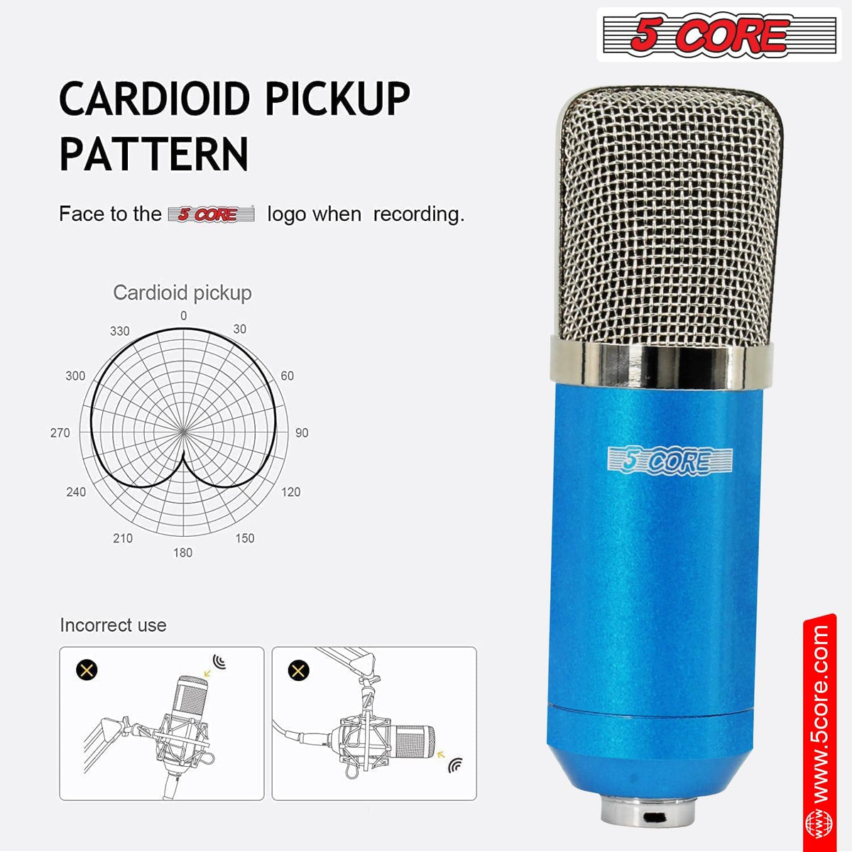 5Core Recordng Microphone Podcast Bundle Condenser w Microphone Arm Desk Mic Stand Computer Gaming Recording Vocals Streaming - RM 7 BLU