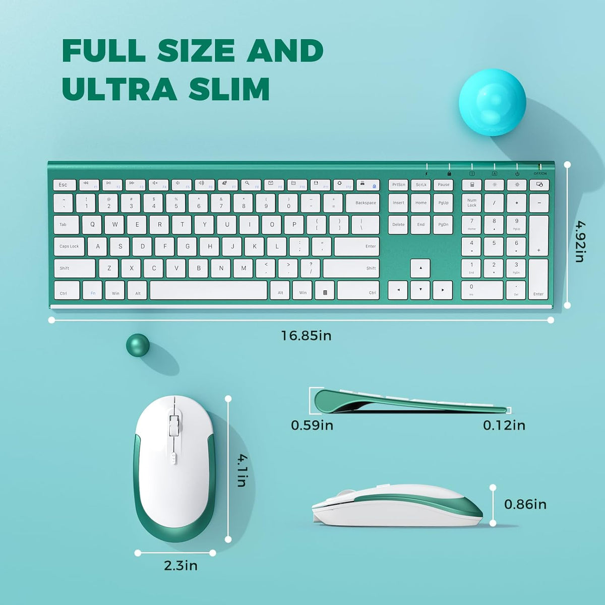 Wireless Keyboard and Mouse, Vssoplor 2.4GHz Rechargeable Compact Quiet Full-Size Keyboard and Mouse Combo with Nano USB Receiver for Windows, Laptop, PC, Notebook-Blackish Green