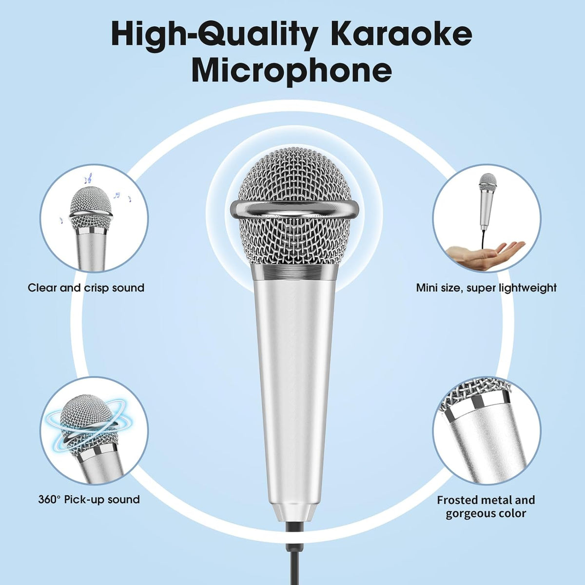 Mini Microphone for iPhone iPad Small ASMR Tiny Microphone for Voice Video Recording Singing, Vlogging, Podcasting YouTube (1 PCS Silver)