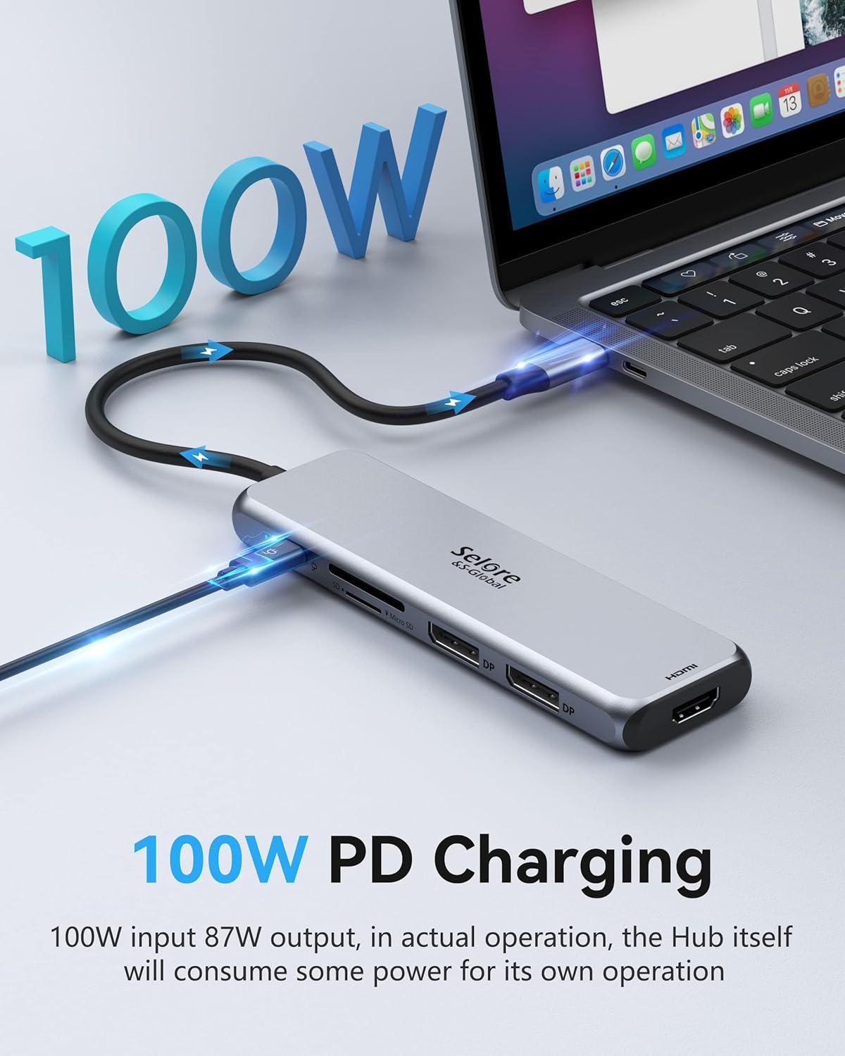 Docking Station Dual DisplayPort, Selore USB c hub with 2 displayport, HDMI, 3*USB 3.0,100W PD,SD & TF Slot, 9 in 1 2 dp Multiport Adapter for MacBook/Dell XPS/HP/Lenovo/Microsoft Surface