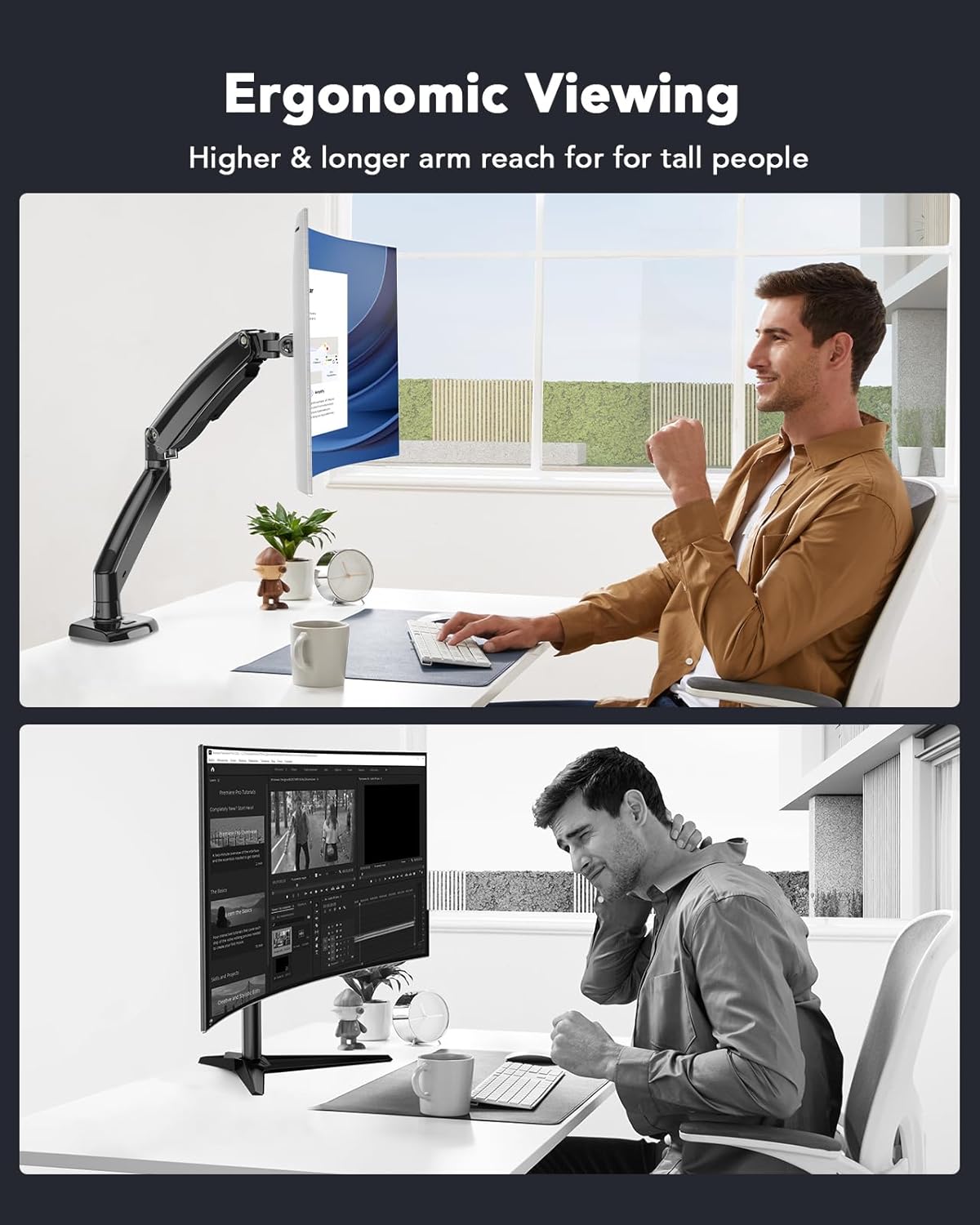 HUANUO Single Monitor Arm for 40 inch Screens, Ultrawide Computer Monitor Mount Holds 26.48 lbs, Upgraded Adjustable Stand with USB, C-Clamp & Grommet Base, VESA 75x75 or 100x100mm