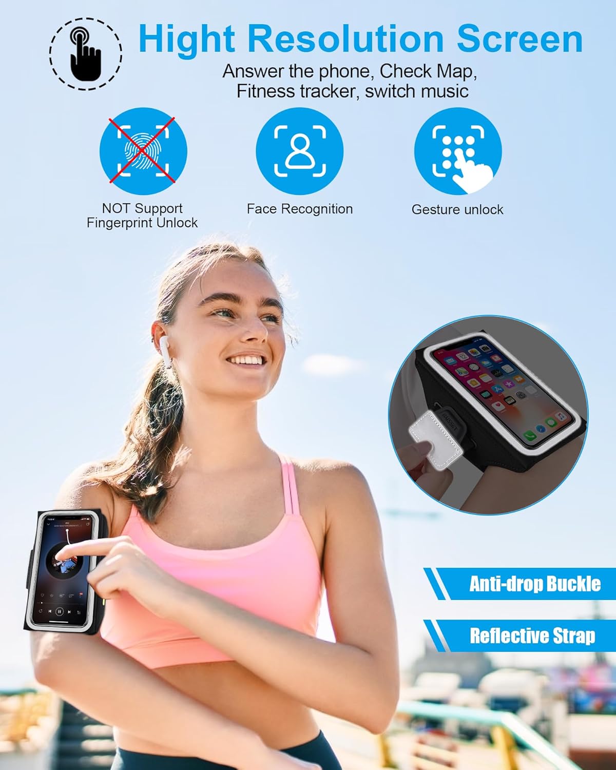 Cell Phone Armbands for Running with Earphone Bag, Arm Band for iPhone 16 15 14 13 12 11 Pro Max Galaxy S21-S24 Ultra, Armband Phone Holder with Car Home Key Pocket for MP3 Player 4-6.8''