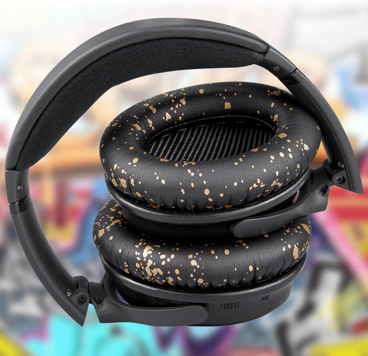 SoloWIT Replacement Earpads Cushions for Bose QuietComfort 35 (QC35) & Quiet Comfort 35 II (QC35 ii) Headphones, Ear Pads with Softer Leather, Noise Isolation Foam, Added Thickness (Black Gold)