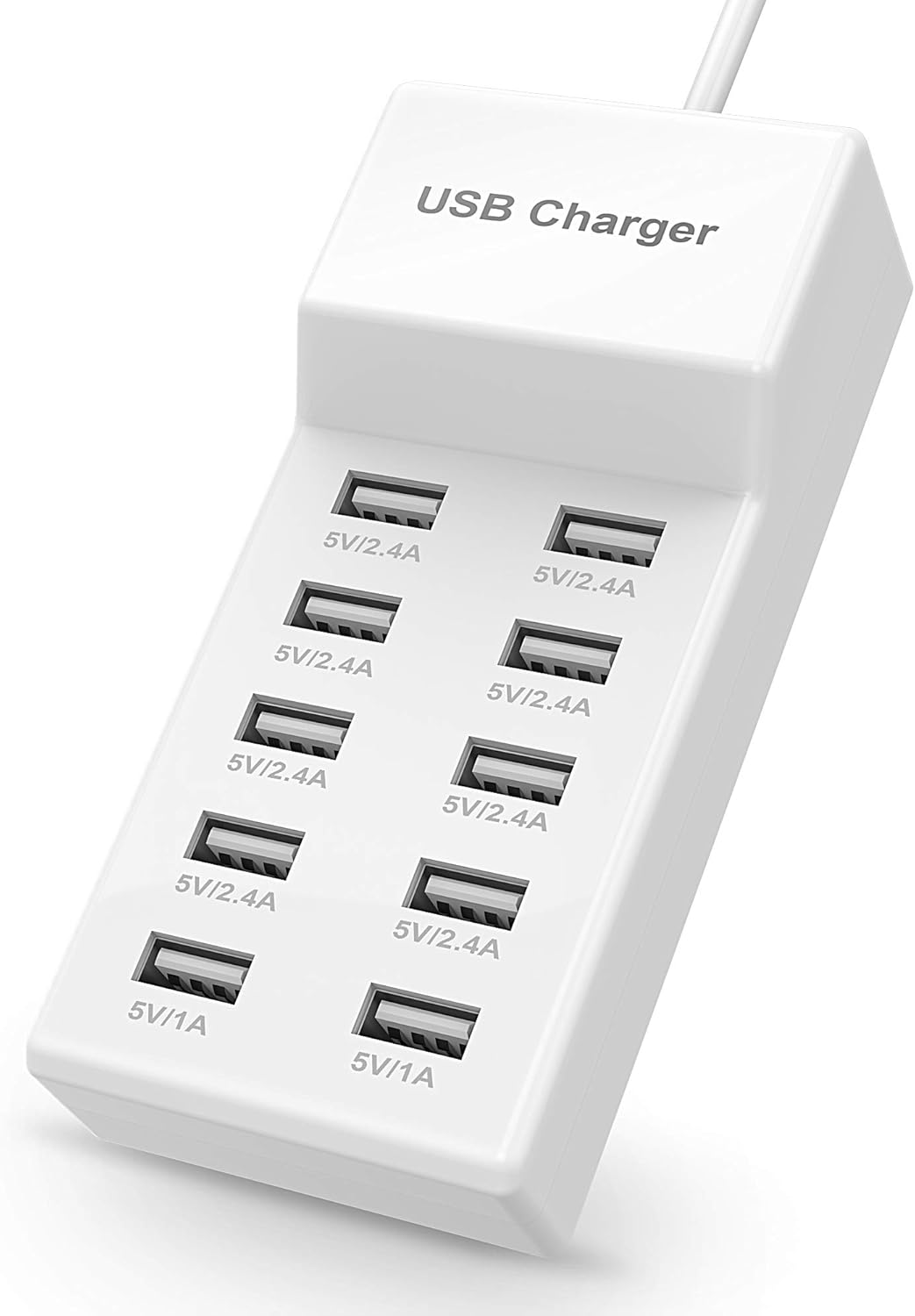 USB Charger Station Block with Rapid Charging Auto Detect Technology Safety Guaranteed 10-Port Family-Sized Smart USB Ports for Multiple Devices Smart Phone Tablet Headphones