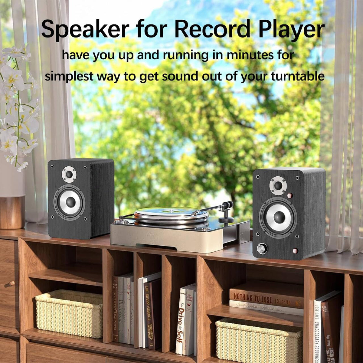 LONPOO Powered Bookshelf Speakers for Record Player,2.0CH Bluetooth Active Near Field Monitors with 1-inch Silk Domed Tweeter and 4-inch Aluminium Speaker for Home Theater, 100 Watts RMS