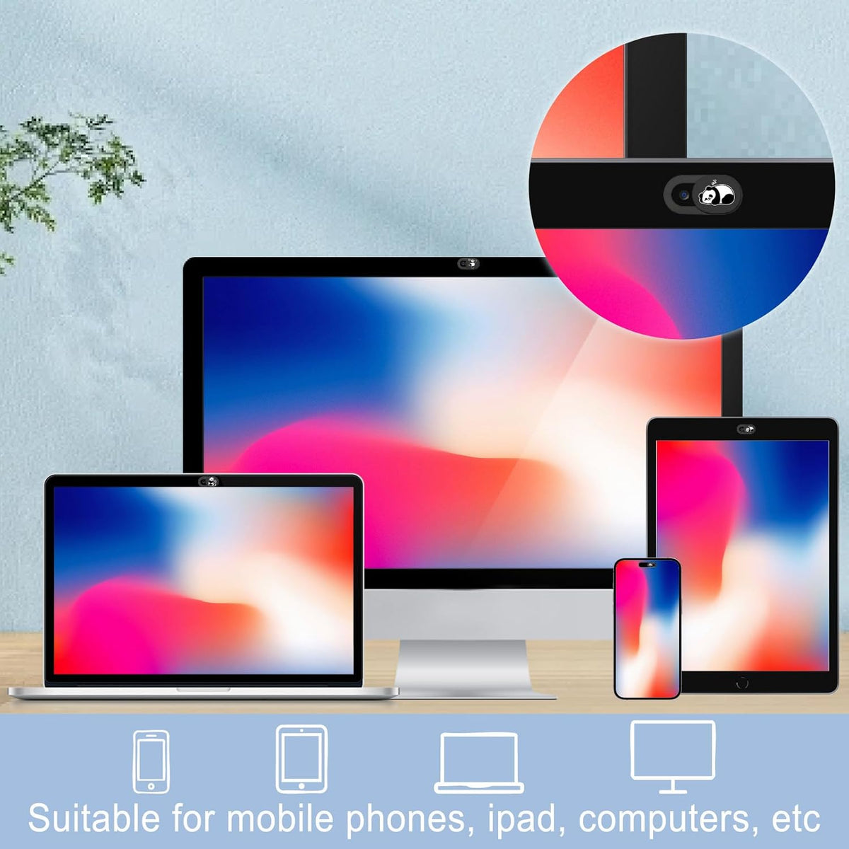 6Pcs 6 Styles Panda Camera Cover Webcam Cover Slide Cute Animal Design Privacy Guard Webcam Protector for Laptop