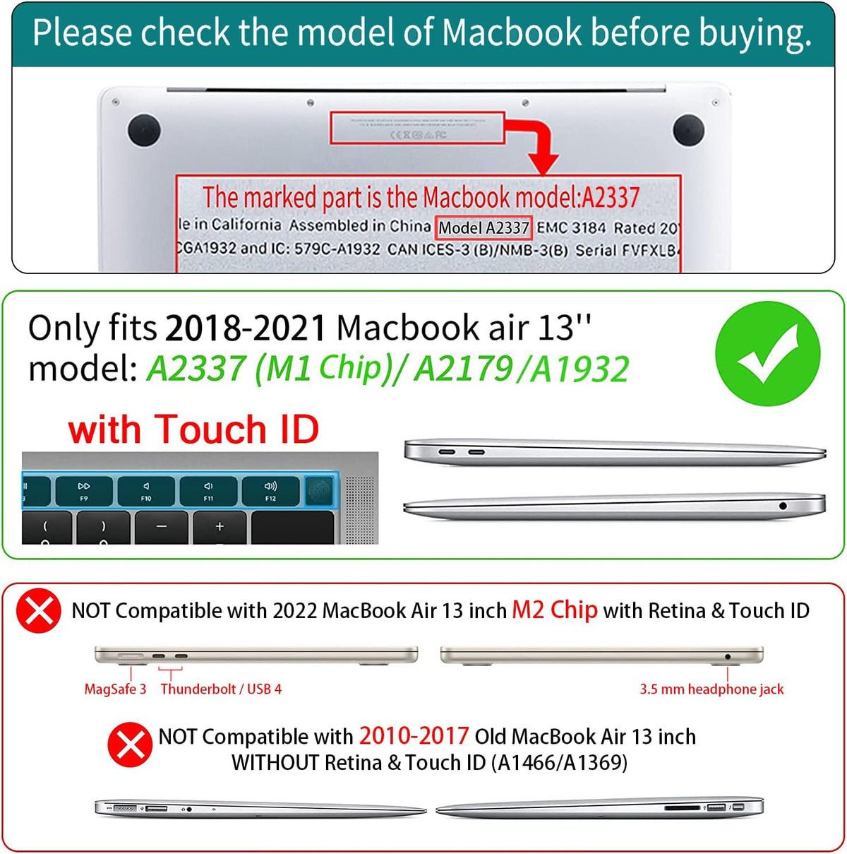 Teryeefi for MacBook Air M1 13 inch Case 2018 2019 2020 (Model A2337 A2179 A1932) with Touch ID & Retina, Printing Hard Shell Case + Keyboard Cover + Screen Protector, Summer Beach