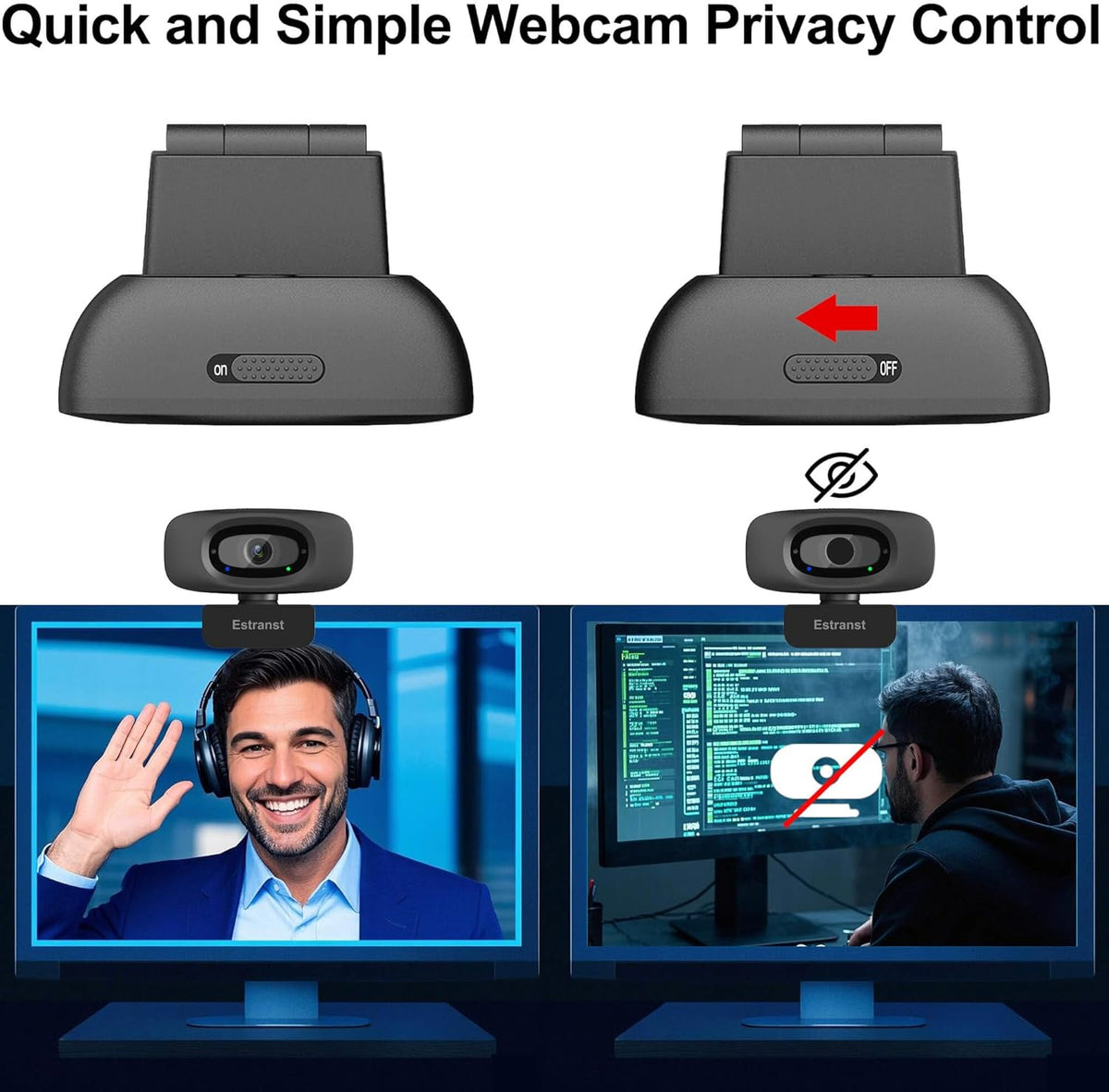2K Quad HD Webcam with Privacy Cover & Noise-Canceling Microphone, Video Web Streaming Camera for PC Computer Desktop Laptop Mac Zoom Teams &More, 1pc USB C Adapter