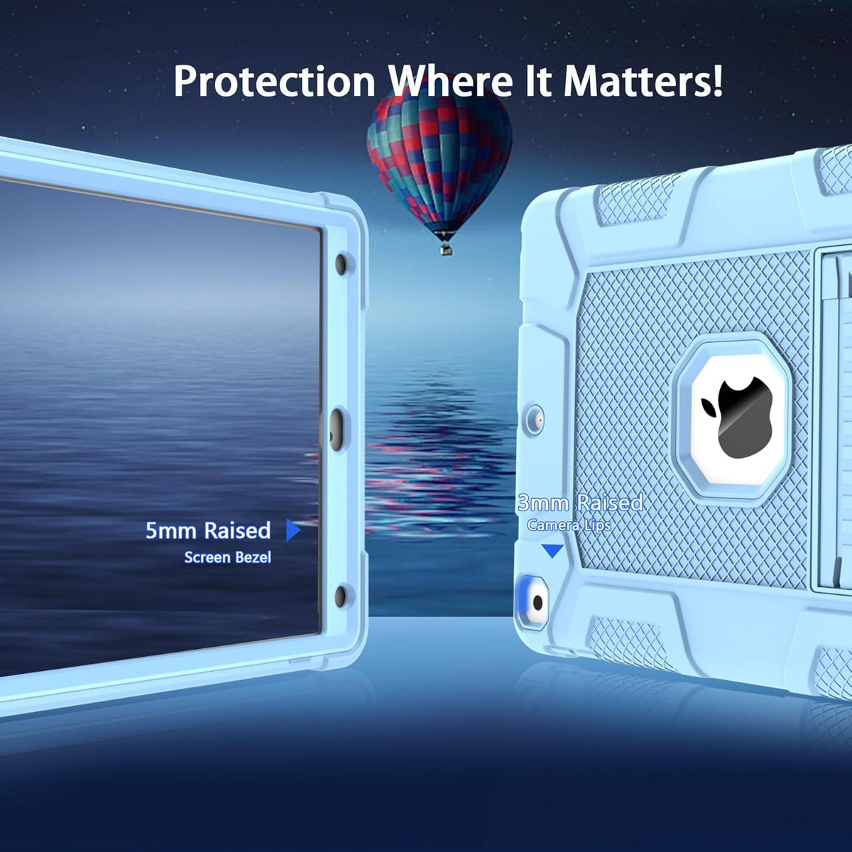 Rantice Case Compatible with iPad 9th Generation Case, iPad 8th Generation, iPad 7th Generation, Hybrid Shockproof Rugged Drop Protective Case with Kickstand for iPad 10.2'' (babybule), LightBlue