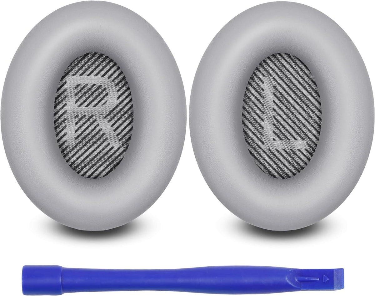 Ear Pads for Bose QuietComfort 35 ii, Premium Softer Leather Replacement Pads for Bose QC35 QC35ii Headphones Ear Pads Quiet Comfort, Noise Isolation Foam, Added Extra Thickness (Silver)