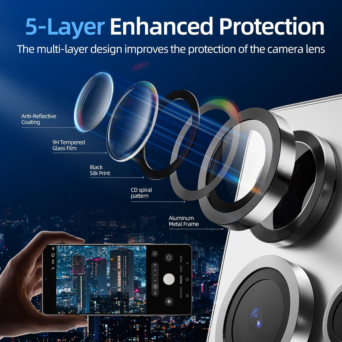 X-it Camera Lens Protector for Samsung S25 Ultra, 9H Tempered Glass, Independent Metal Aluminum Edge Original Protection Design, Suitable for Phone Case, Anti-scratch, Anti-reflective,Silver