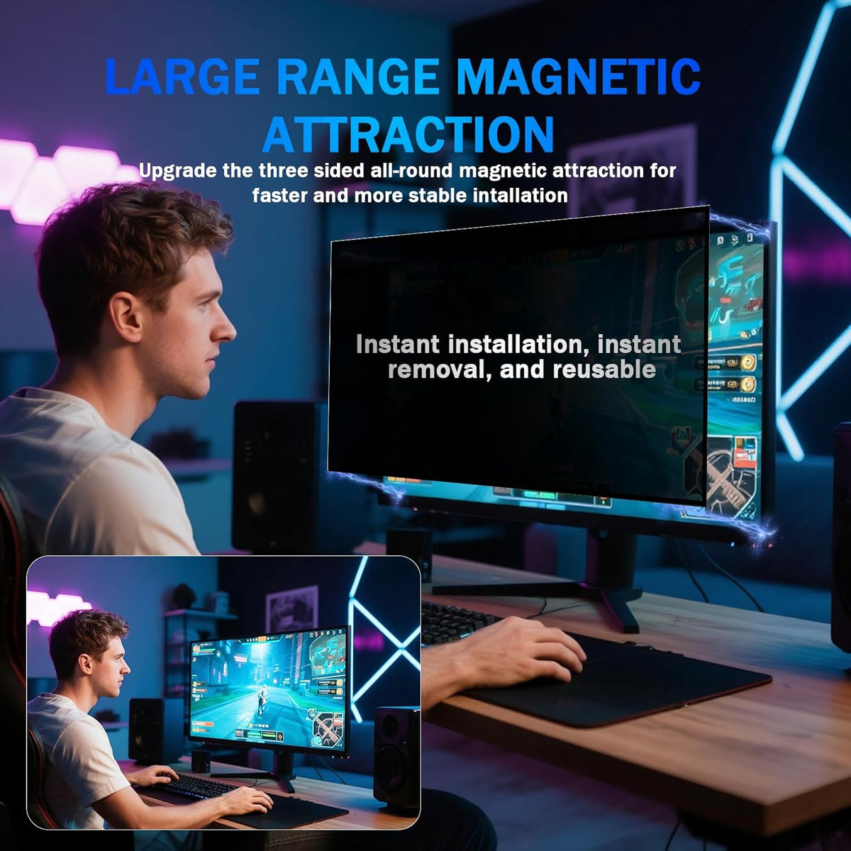 [2 Pack] Magnetic Computer Privacy Screen Filter 27 Inch for Frameless Monitor 16:9 Aspect Ratio, Removable Anti Glare Blue Light Protector, Double Sided Reversible Eye Care 27in Film
