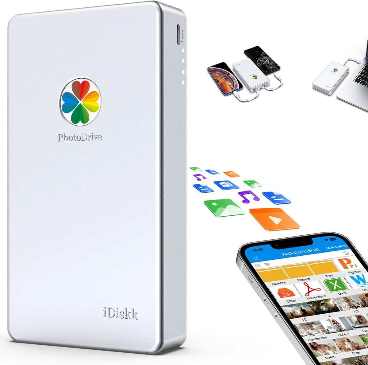 iDiskk 2TB App-le Certified External Hard Drive for iPhone 16,15 & iPad Android Mobile 2TB Photo Stick,MacBook and PC, Photo Storage Phone Drive to Backup Photos/Videos,Files for iPhone14/13/12/11/X