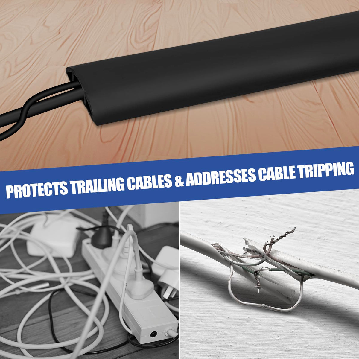 Floor Cord Cover Self Adhesive Cord Hider,10FT Cable Management, Extension Strip Protector for Wires, Prevent Cable Trips for Offices, Gyms, Exhibitions Cavity:0.3"(W) x 0.28"(H) Black