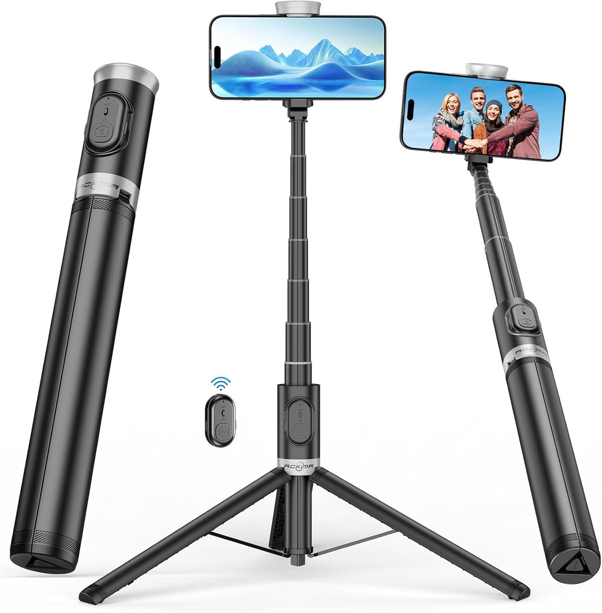 67" Selfie Stick Phone Tripod, All-in-1 Cell Phone Tripod with Wireless Remote, Extendable Compact Tripods Portable Travel Stand for iPhone Android Selfie/Video Recording/Live Stream/Vlog
