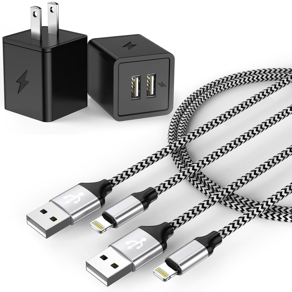 6FT Long iPhone Charger, [2Pack] Dual Port iphone Wall Charger Block Adapter with 6 Foot USB A to Lightning Fast Charging Cable Cord for iPhone 14/13/12/11/Pro Max/Pro/Plus,8 plus/7/6/XS/XR/X/SE, iPad