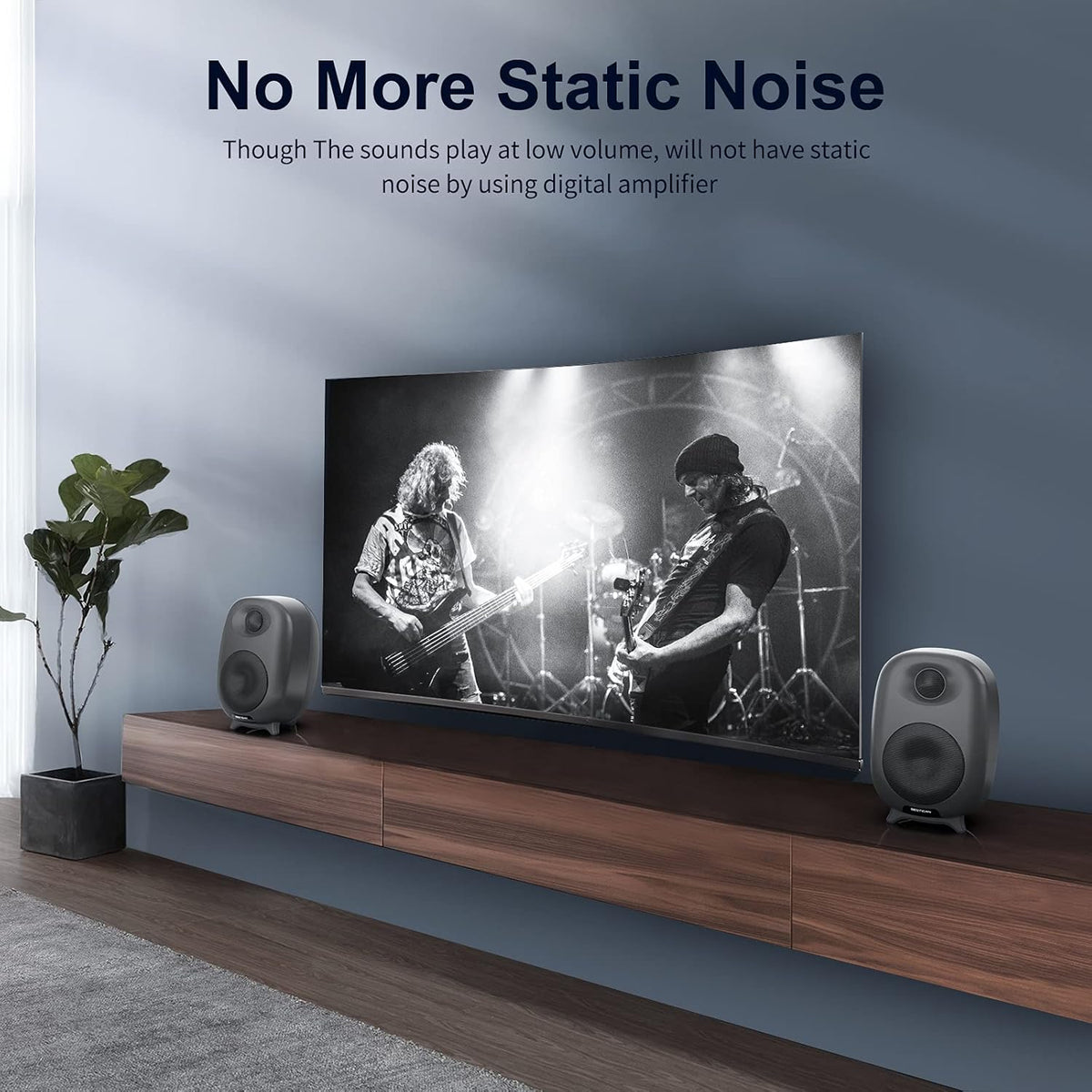 BESTISAN Bookshelf Speakers, 60 Watt Powered Studio Monitor Speaker with Bluetooth 5.0 and Wired Optical Line in Input Port, Bass and Treble Adjustable, Deep Bass, 3 Audio Mode Design (Gray)