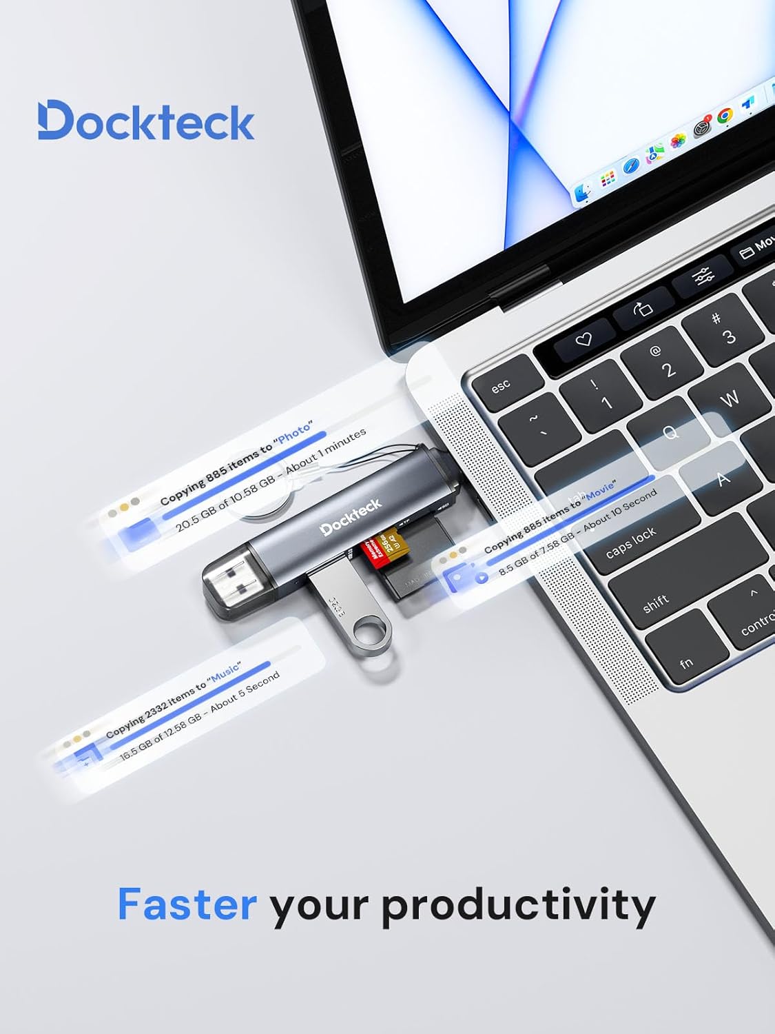Dockteck SD Card Reader, 5G Super Speed USB3.0 SD/TF Card Reader, 3-Slot USB A/C to SD/Micro SD/USB A Memory Card Reader for UHS-I SD/Micro SD/SDHC/SDXC/MMC, Support OTG for Plug&Play