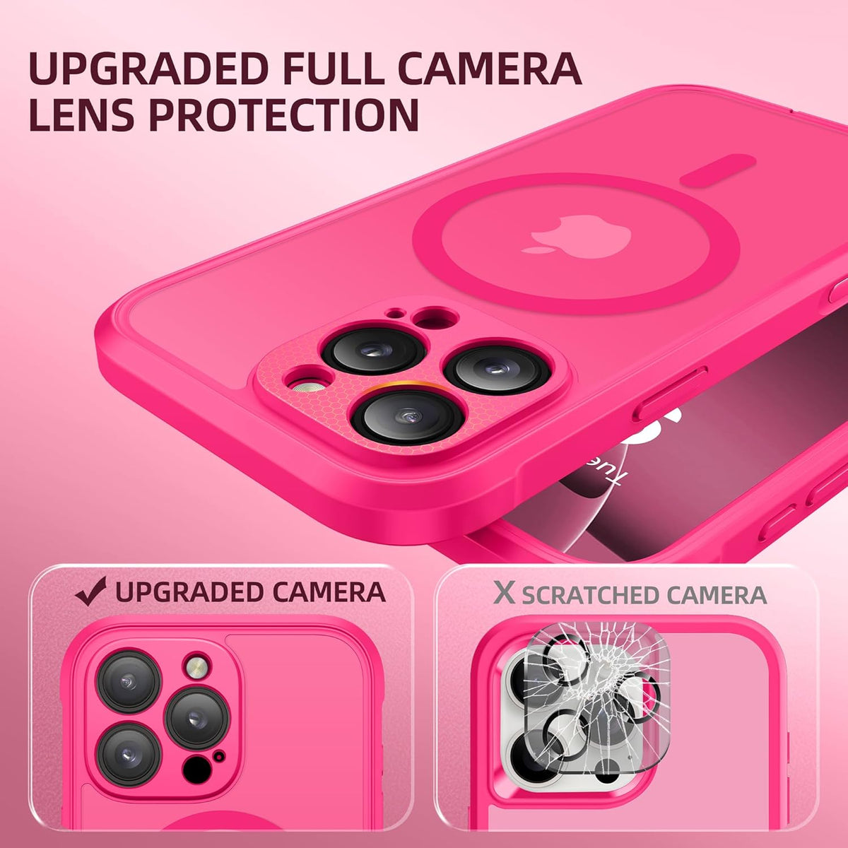 BERFY Magnetic for iPhone 16 Pro Max Case, Compatible with MagSafe, [Built-in 9H Tempered Glass Screen Protector & Camera Protection] Full Body Translucent Matte Phone case for 16 Pro Max, Hot Pink