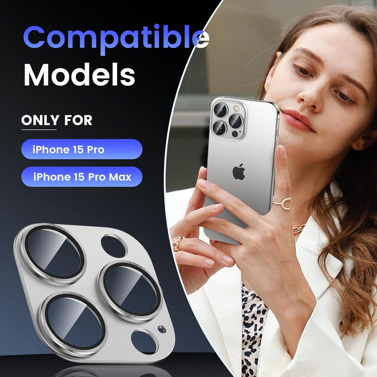 Tensea for iPhone 16 Pro/iPhone 16 Pro Max/iPhone 15 Pro/iPhone 15 Pro Max Camera Lens Protector, Metal Aluminum Alloy Tempered Glass Cover Camera Screen Protector Accessories, Case Friendly