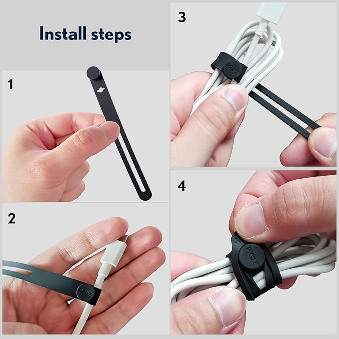 PZOZ Silicone Cable Ties 10 Pack, Reusable Cable Organizer Straps for Cords