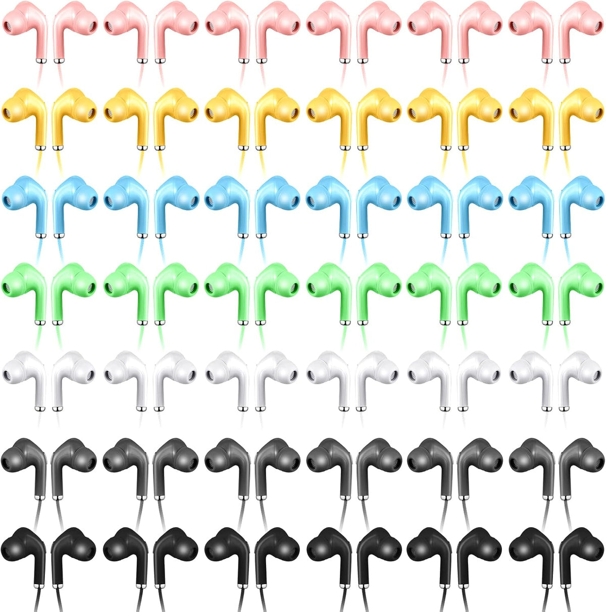 50 Pack 3.5mm Bulk Earbud Headphones with Mic Assorted Colors Student in Ear Earbuds Classroom Wired Ear Buds