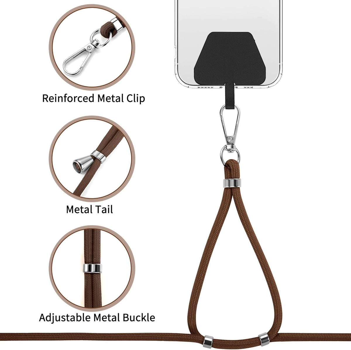 CACOE Phone Lanyard 2 Pcs-2 Pcs Adjustable Neck Strap, 4 Pcs Patches, Universal Crossbody Multifuctional Cell Phone Lanyards Compatible with Most Smartphones(Black+Dark Brown)