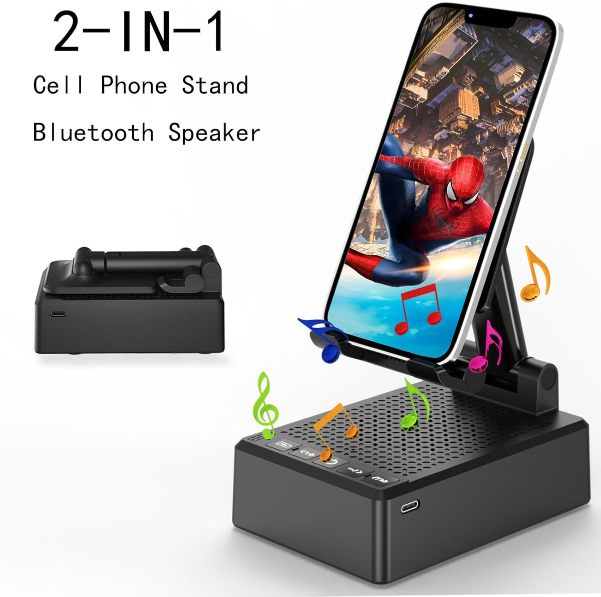 Birthday Gifts for Men,Cell Phone Stand with Wireless Bluetooth Speaker and Antislip Base HD Surround Sound for Home and Outdoors with Bluetooth Speaker for Desk Compatible with iPhone (Black)