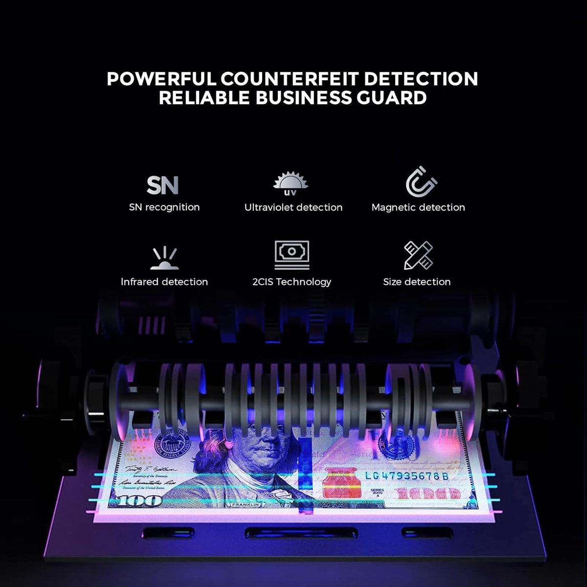 NUCOUN VC-7 Bank Grade Money Counter Machine Mixed Denomination,Value Counting,Mulit Currency,Printer Enabled,Serial Number,Cash Bill Counter 2CIS/UV/IR/MG/MT Counterfeit Detection, Cash Counter