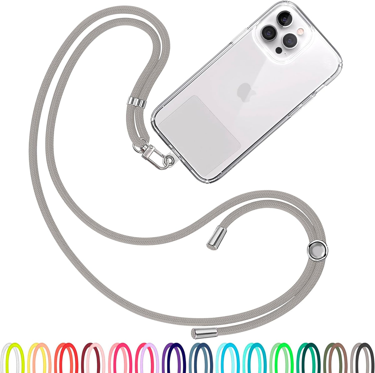 Cell Phone Lanyard [Grey] - Comfortable Universal Smartphone Lanyard - Easy to Use Neck Phone Holder [Clear Patch] - Adjustable Length Phone Strap Crossbody - Fits All Mobile Phones