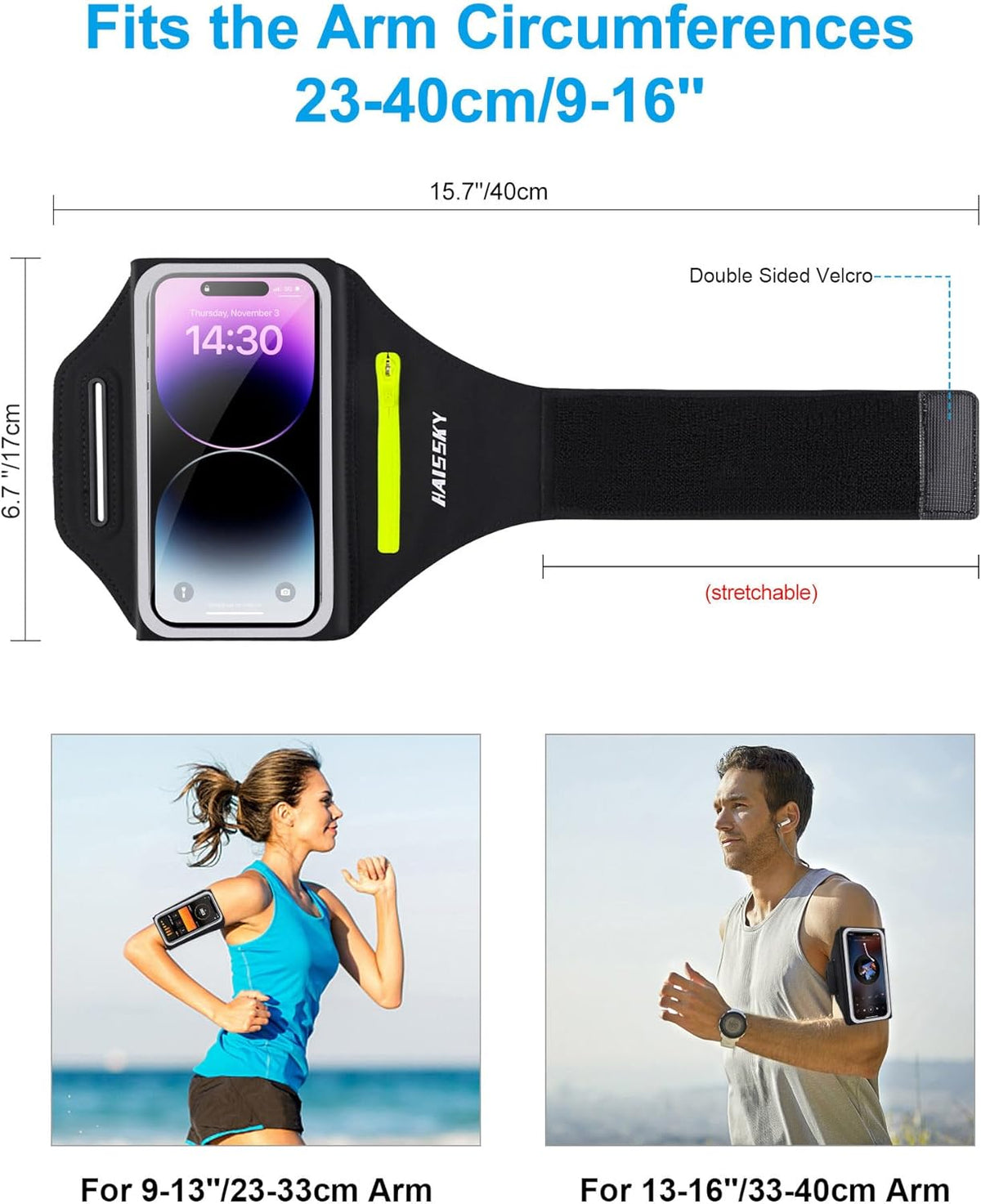 Arm Band for Phone for Running with Foldable Straps, 6.9‘’ Running Armband Phone Holder for iPhone 16 15 14 13 12 11 Pro Max Galaxy Pixel, Running Essentials for Women with Car Home Key Earphone Bag