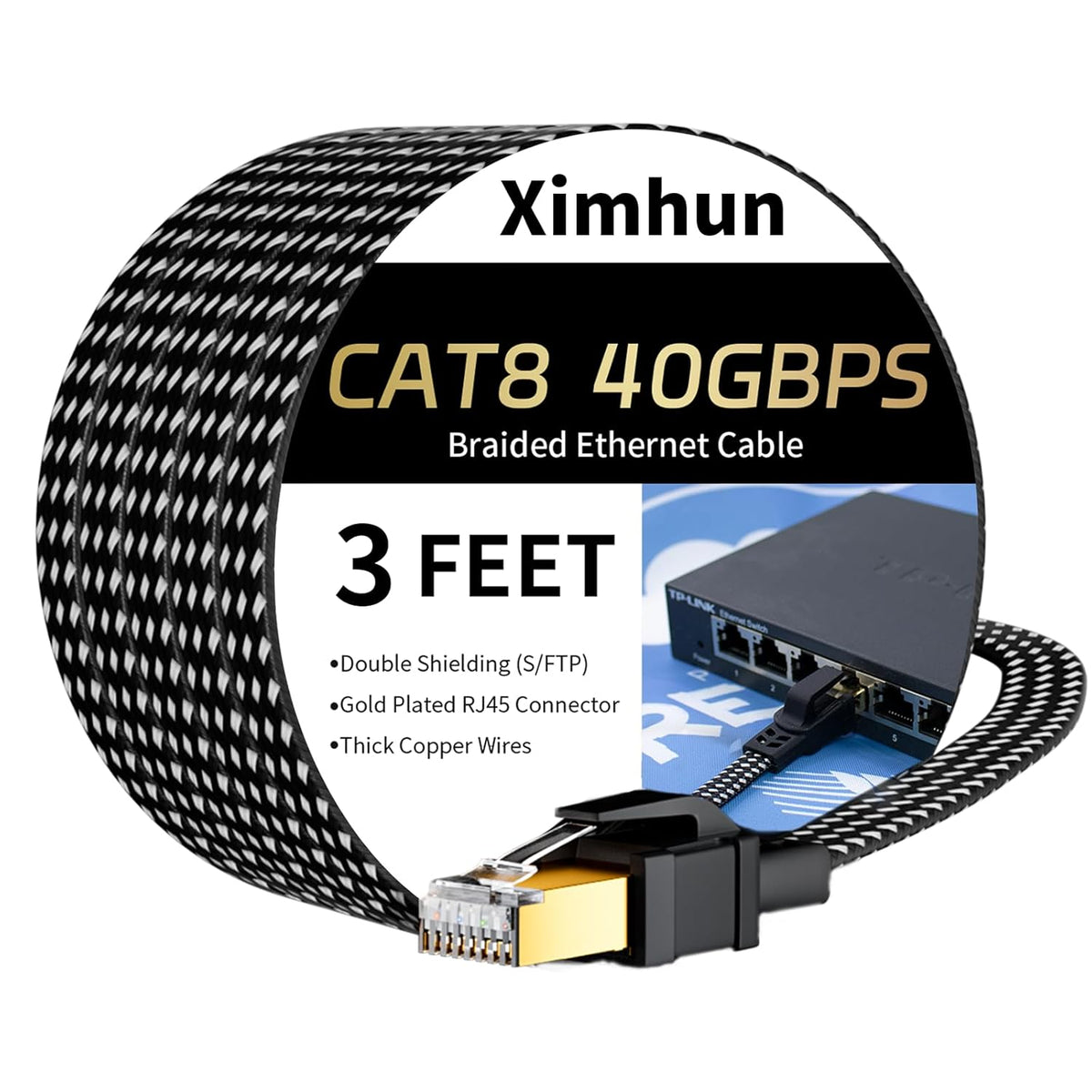 8 3FT, 6FT 10FT 15FT 20FT 25FT 30FT 40FT 50FT 60FT 75FT 100FT RJ45 40Gbps 2000Mhz Cat Ethernet Cables High-Speed