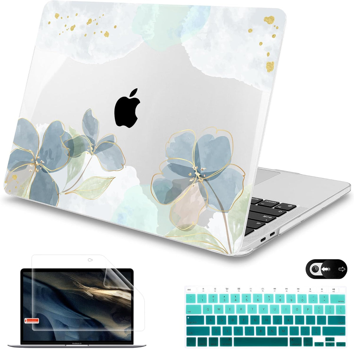 Mektron for MacBook Air 13 Case A1466/A1369 (2010-2017 Release), Snap-on Plastic Hard Shell Cover for MacBook Air 13.3 inch with Keyboard Cover,Green Floral