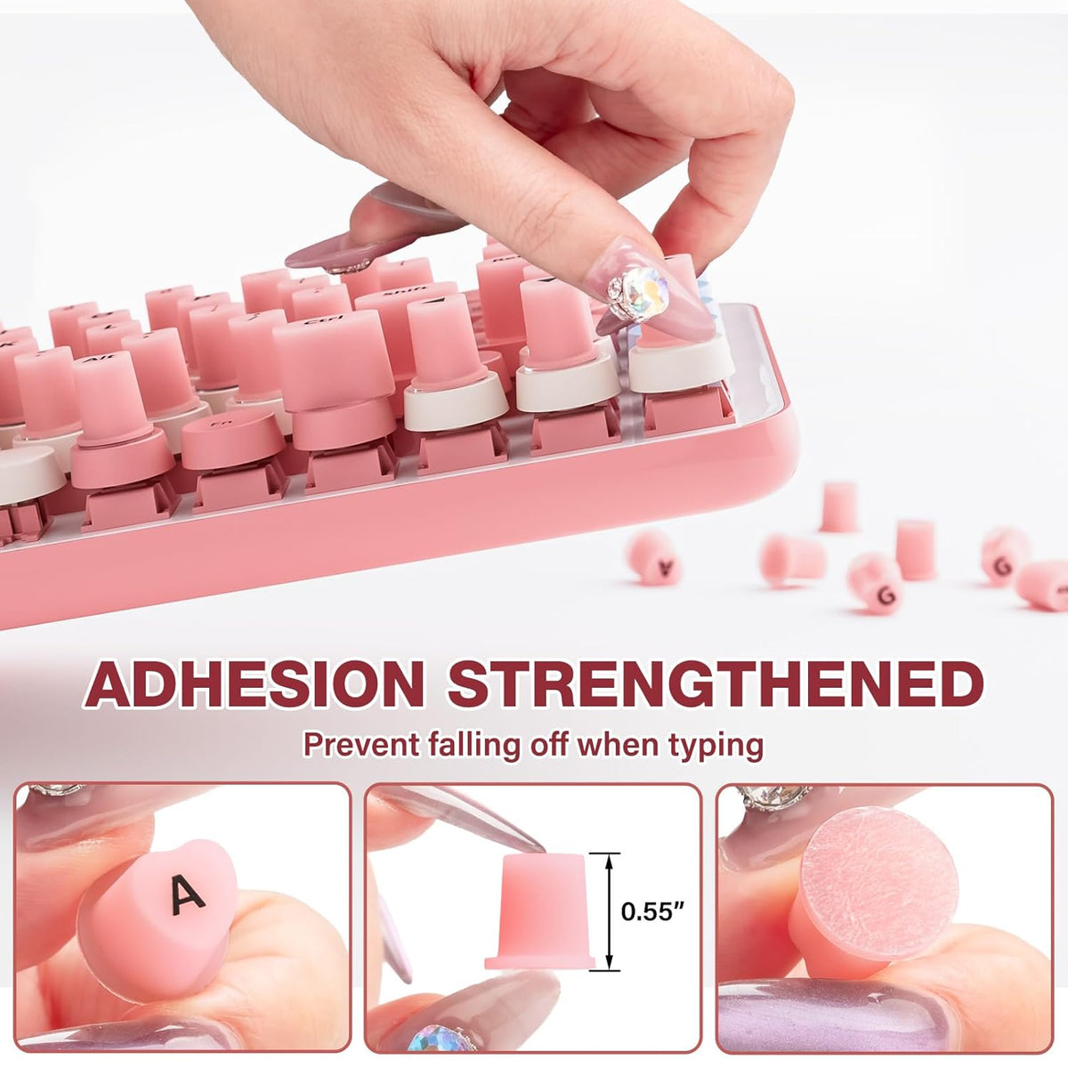 91PCS Udefineit Long Nails Keyboard Stickers, Self-Adhesive Keyboard Bubbles for Long Nails Typing and Gaming