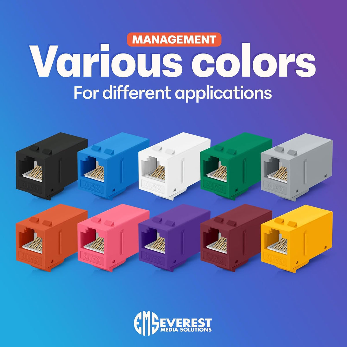 Everest 48-Pack Cat6 RJ45 Keystone Coupler - Female to Female - Cat 6 Couplers - Ethernet Cable Extender