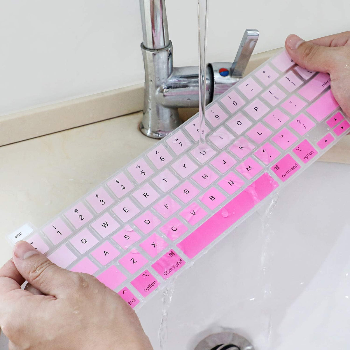 Allinside Keyboard Cover Skin for 2020 MacBook Pro 13 inch A2338 M1 A2251 A2289 and 2019 MacBook Pro 16 inch A2141 with Touch Bar & Touch ID, Ombre Pink