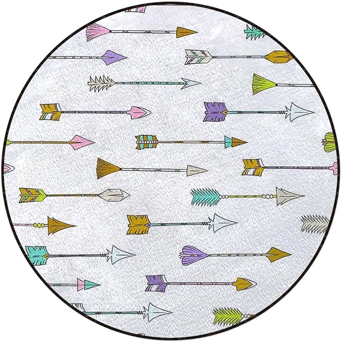 Arrows Round Carpet Playmat - Play Learn and Have Fun SafelyCrawling Mat Educational Soft Rug Shower/Birthday Gift Geometric Colorful Arrows PatternCharcoal Grey Gold Diameter 47.2 in