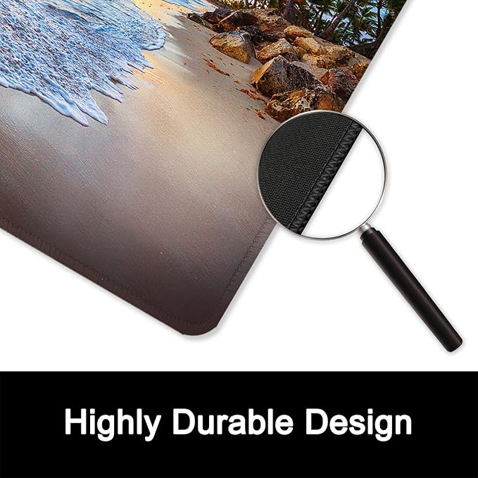 ITNRSIIET Mouse Pad with Stitched Edge Premium Textured Smooth Precise Operation Waterproof Washable Non-Slip Rubber Base Desktop Protection Mat, 10.2×8.3×0.12 inches, Beach