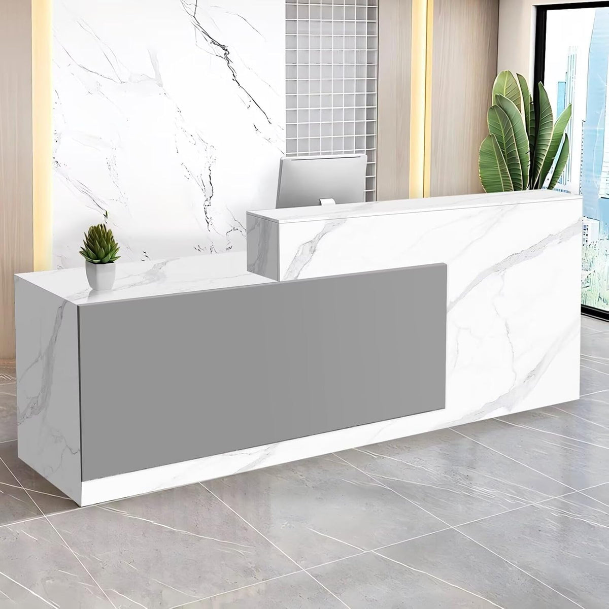 Reception Desk with Counter Modern Checkout Counter with Lockable Drawer Keyboard Tray Receptionist Desk for Office Salon Reception Table G Left 63inch/160cm