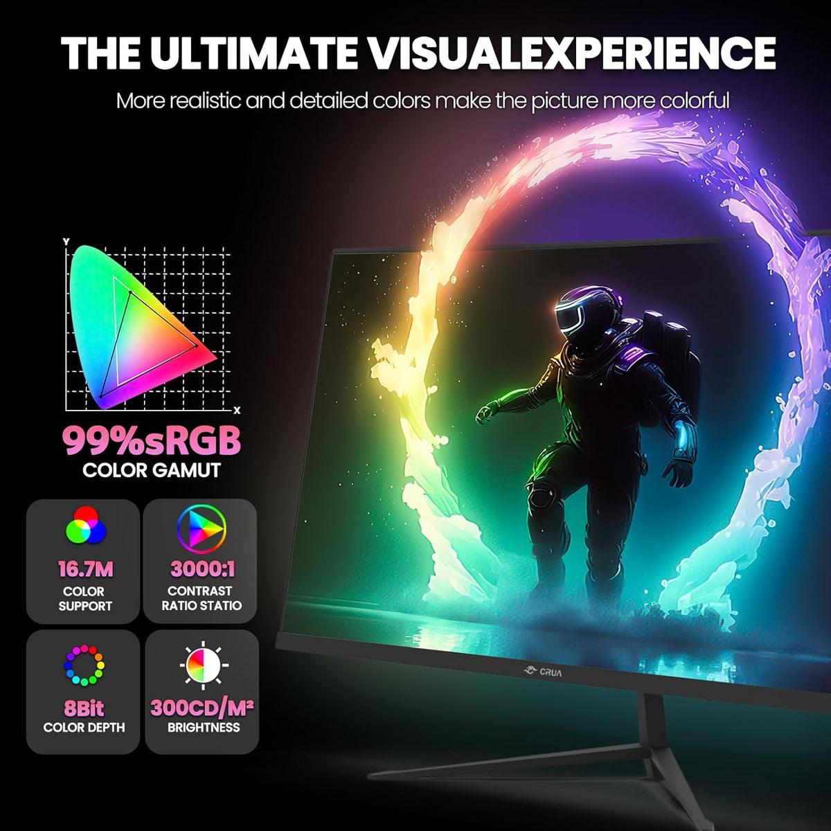 CRUA 24 Inch 200hz/180hz Curved Gaming Monitor, FHD 1080P Frameless Computer Monitors, Support AMD freesync Low Motion Blur, Eye Care, DisplayPort, HDMI, Compatible Wall Mountable Installs-Black