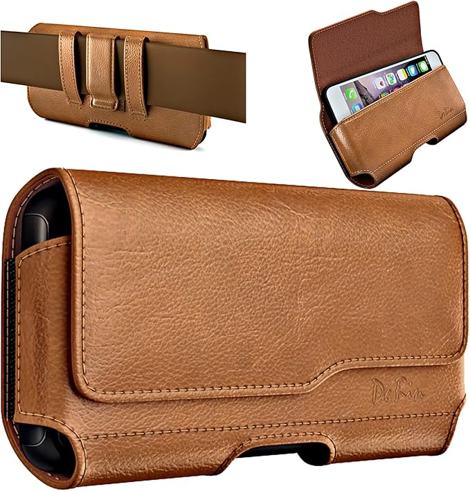 DeBin Case for Galaxy A15 A16 A17 A25 A35 A55 A54 A53 A52 A20 Note 20 10+ S25 FE S24 FE S23 FE, Cell Phone Belt Holder Holster Clip Pouch Cover (Fits Samsung Phone with Otterbox Case) Brown