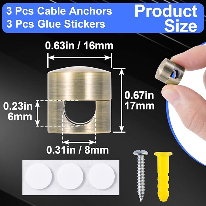 SmallCat 3 Sets Charger Cord Holders, Adhesive Cord Anchor, Antique Copper