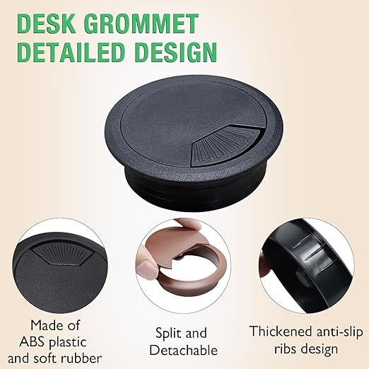 EASYEAH 2 Pcs Desk Grommet 3-1/8" / 80 mm, Desk Cord Hole Cover, Cable Grommet ABS Plastic, Desk Hole Grommet for Home & Office Pc, Detachable Adjustable Cable Cord Organizer-White