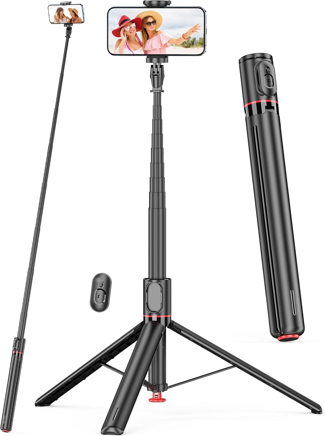 68" Automatic Tripod, Auto-Open Phone Tripod Stand with Magnetic Remote, All-in-1 Extendable Selfie Stick Travel Tripods for Cell Phone 360° Rotate Stable iPhone Selfie Stick for Video Recording