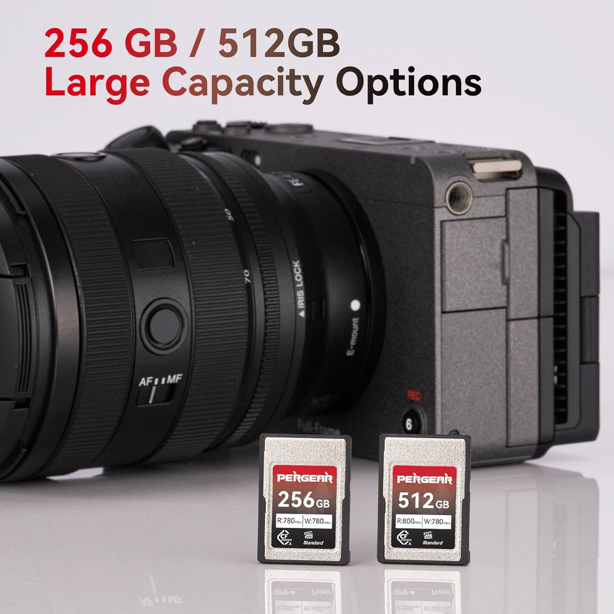 Pergear 512GB CFexpress Type A Memory Card, Up to 800MB/s Read Speed & 780MB/s Write Speed for 4K 120P, 8K 30P Recording,with Card Reader