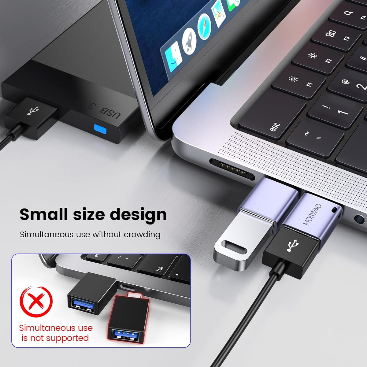 MOSWAG USB C to USB Adapter 4 Pack, USBC Male to USB 3.0 Female MacBook Pro Air Adapter, Type C Thunderbolt 3 OTG Converter for MacBook,Chromebook, Surface,Samsung Galaxy S24 S23, iPhone 15 16