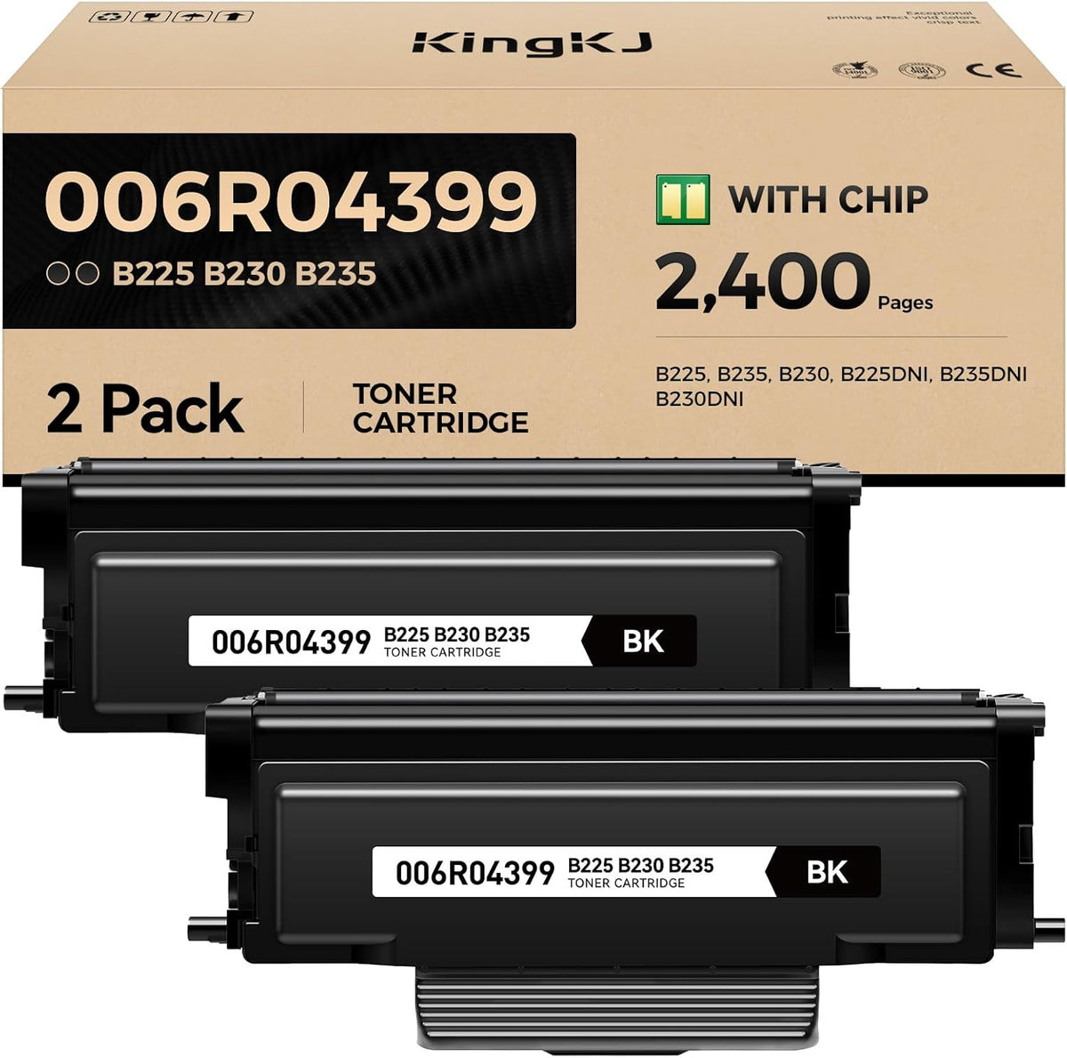 B230 B225 B235 Black Toner Cartridge 2-Pack with New chip Replacement for Xerox 006R04399 006r04400 High-Yield Toner Compatible with Xerox B225 B235 B230 B225DNI B235DNI B230DNI Printer Ink All-in-One