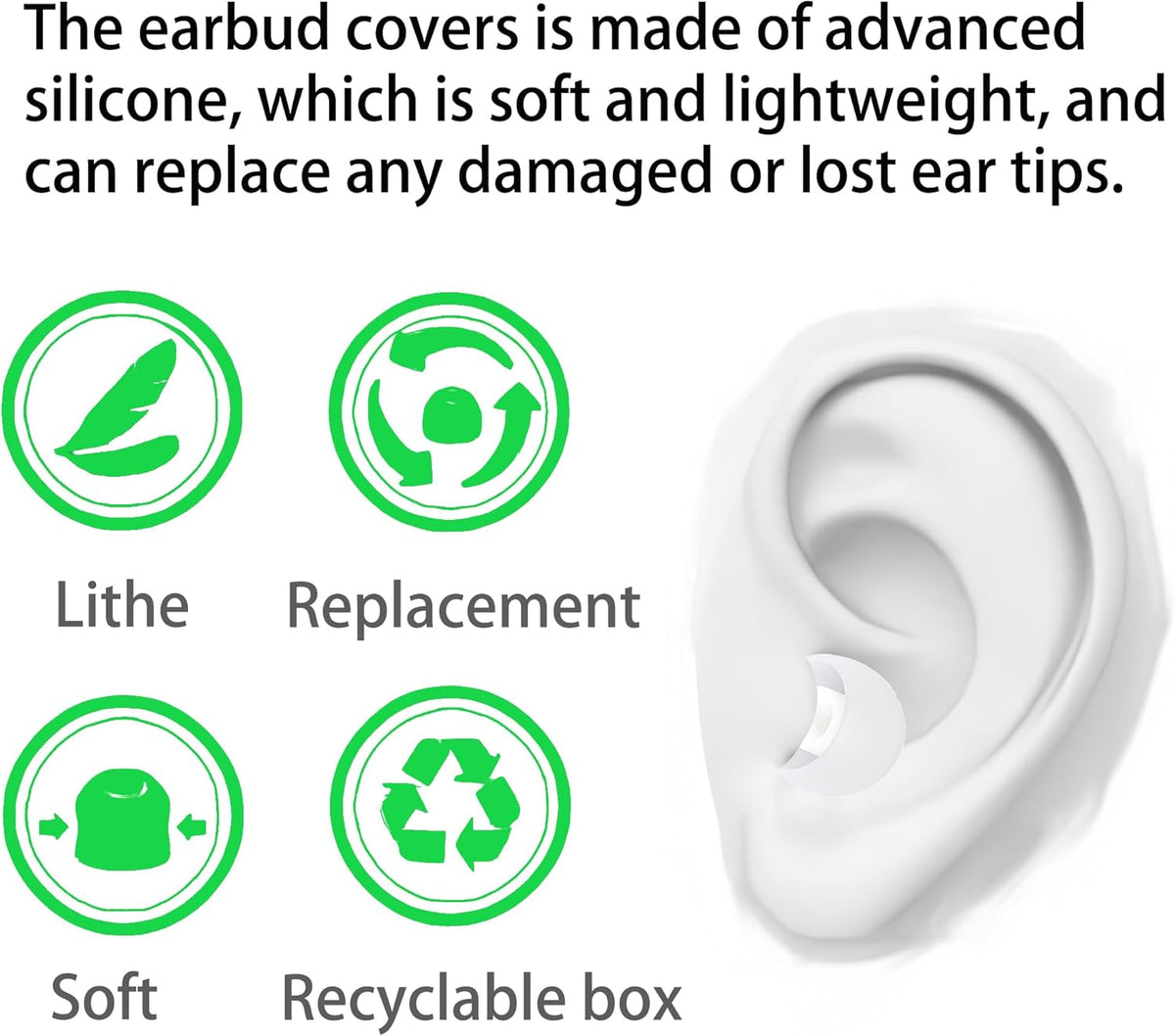 Silicone Replacement Earbud Tips Earbud Caps Fit Most in-Ear Earbuds(Inner Hole 3.8mm -5.1mm) Headphone Ear Tips Earbud Covers 9 Pairs S M L