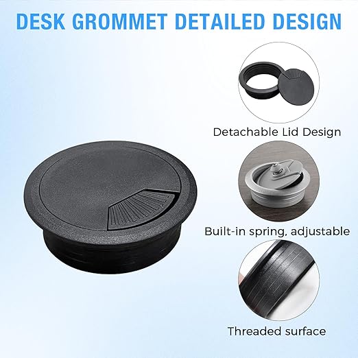 Desk Grommet 2" (50 mm), Desk Cord Hole Cover, White 2 Pcs
